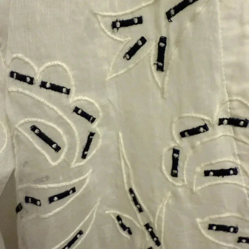 Amit Aggarwal Anthropologie Ramona Embroidered White Babydoll Top SIZE XSMALL - Picture 7 of 13